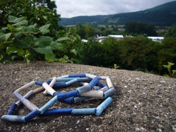 clay pipe stems found on Brecon Monmouthshire canal, coloured